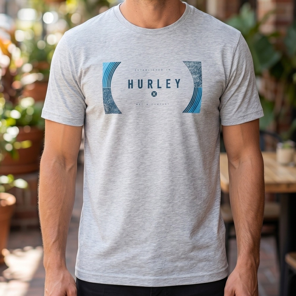 Hurley Mens Heather Gray Graphic Logo Short Sleeve Crew Neck Surf T-Shirt M